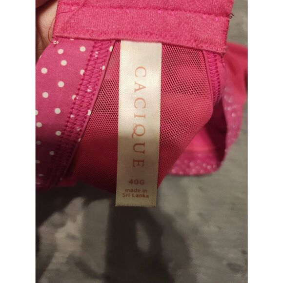 Cacique Unlined Full Coverage Wireless Mesh Back Bra 40G Pink White Polka Dots - Picture 3 of 4